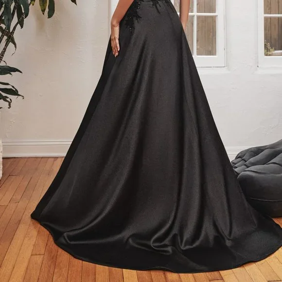 NEW LONG SATIN OFF THE SHOULDER SLEEVELESS EMBROIDERED DRESS WITH ZIP CD OC012